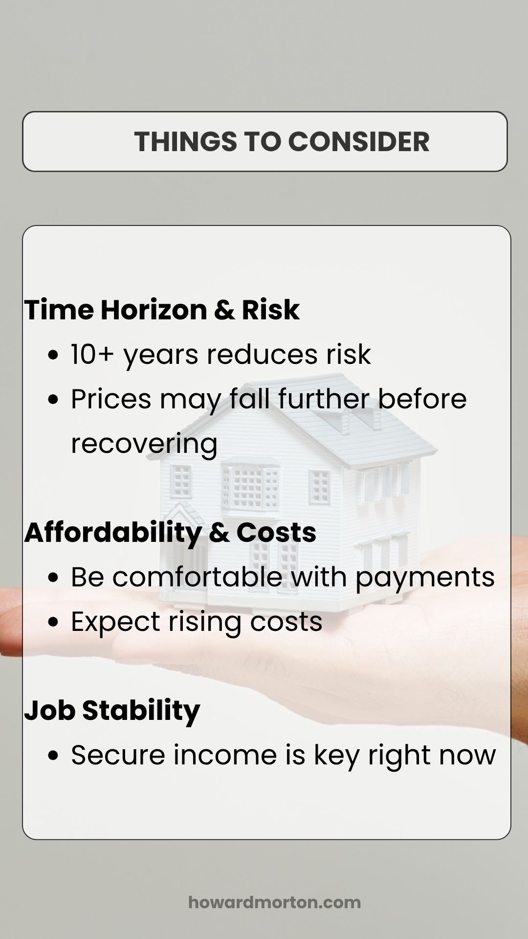 Time horizon affordability and job stability decision framework